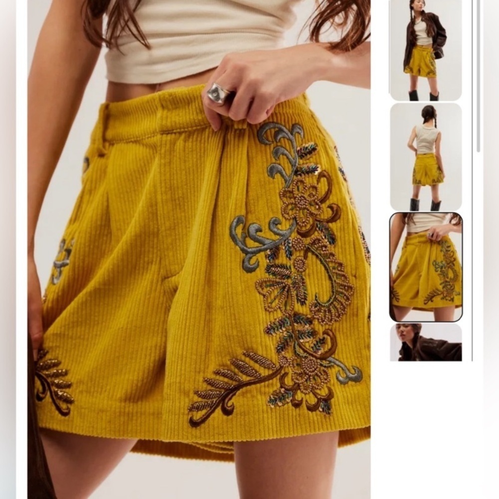 Free people Bali Rhapsody Embellished Corduroy Shorts NWOT size 2